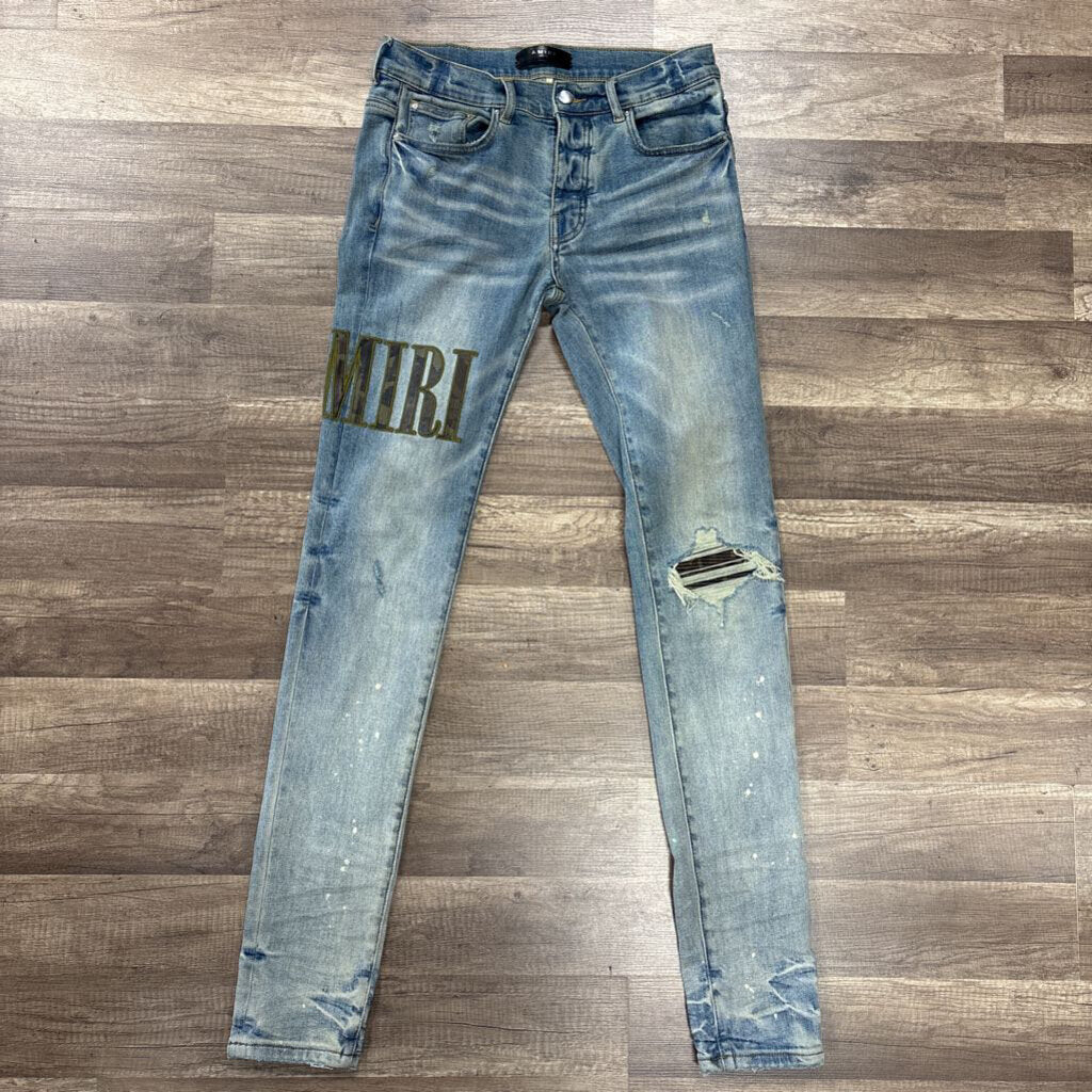 Amiri Jean Green Patch Logo