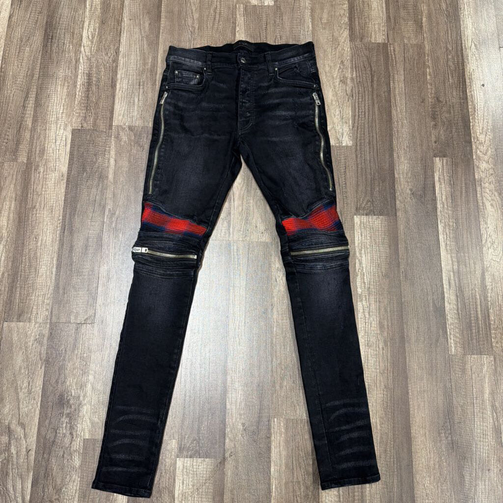 Amiri Biker Jeans Flannel Red Patch