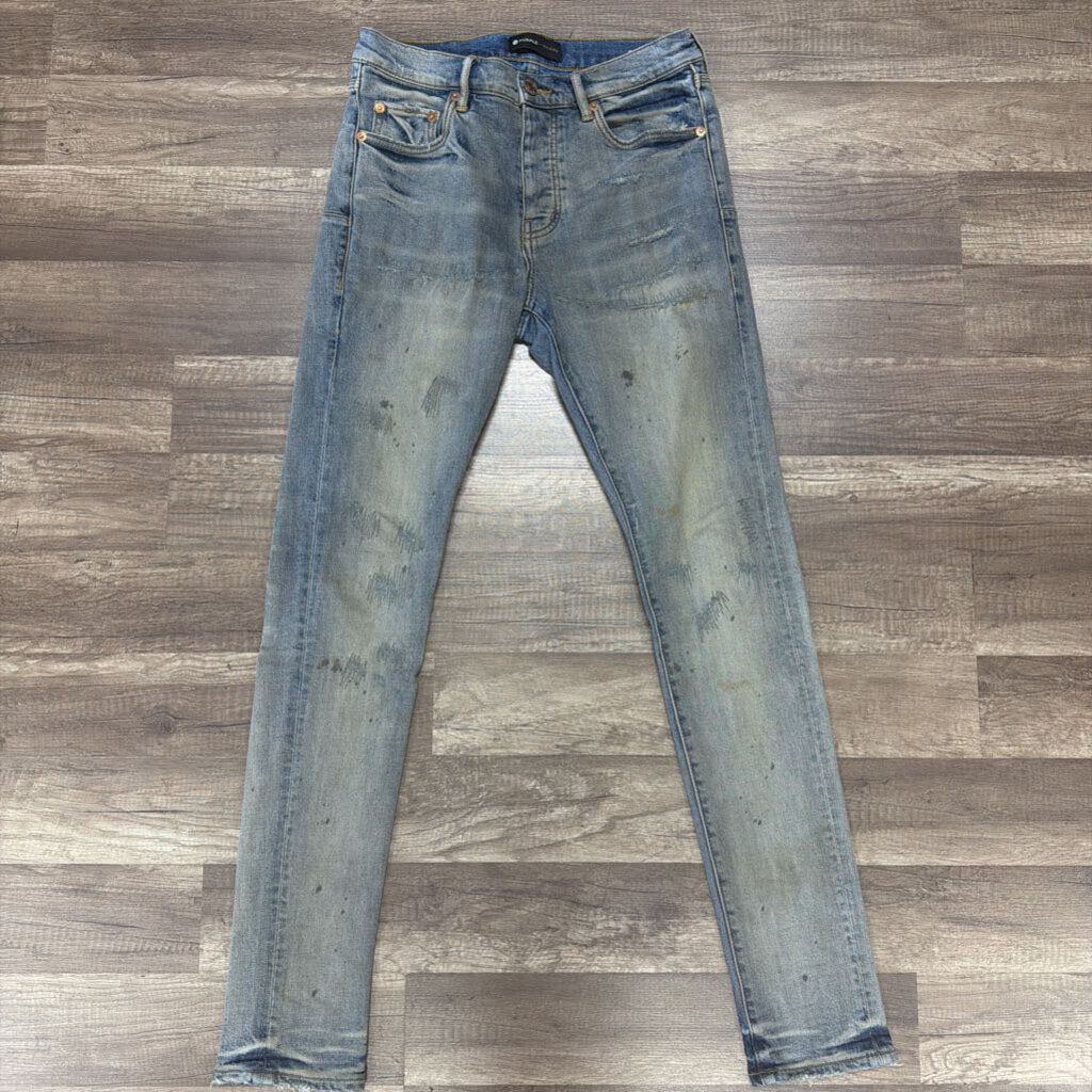 Purple jean blue distress sand wash