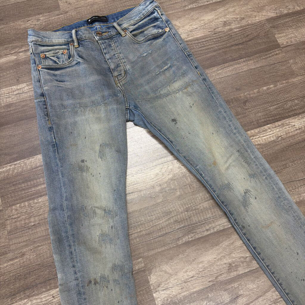 Purple jean blue distress sand wash