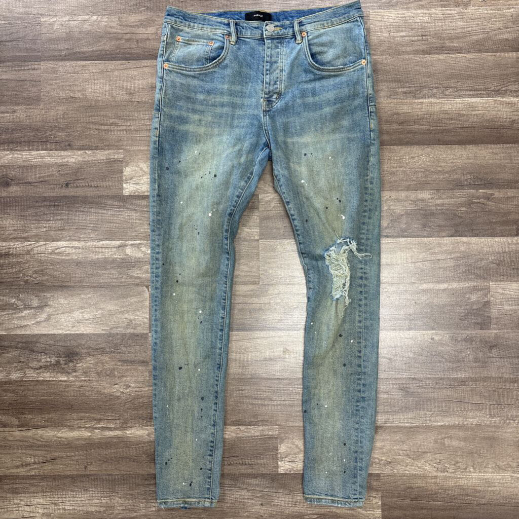 Purple Jean Stone wash paint splatter