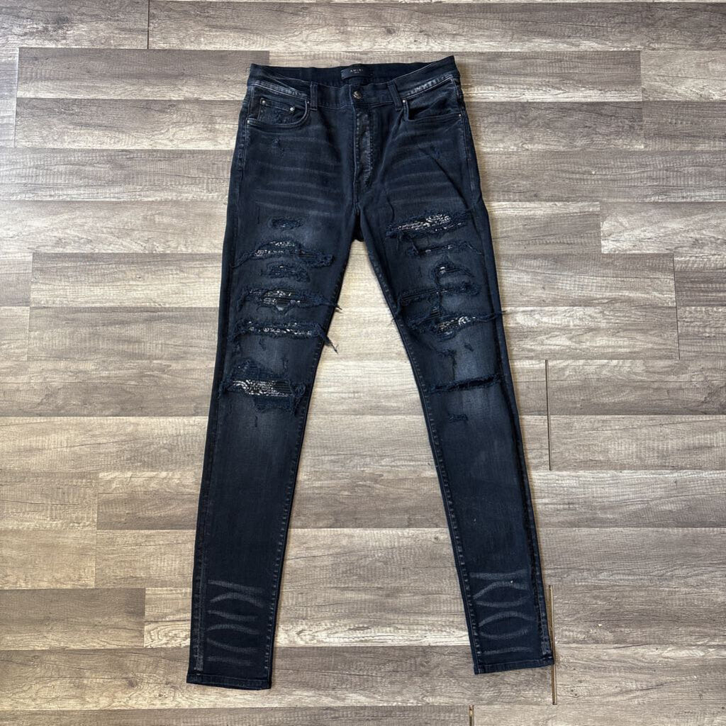 Amiri Jean black thrasher paisley patch