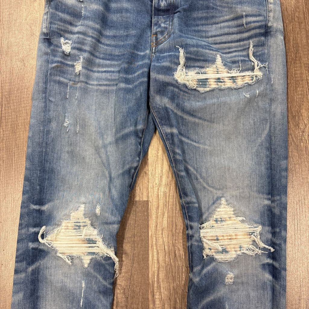 Amiri jean MX 1 blue white tie dye patch
