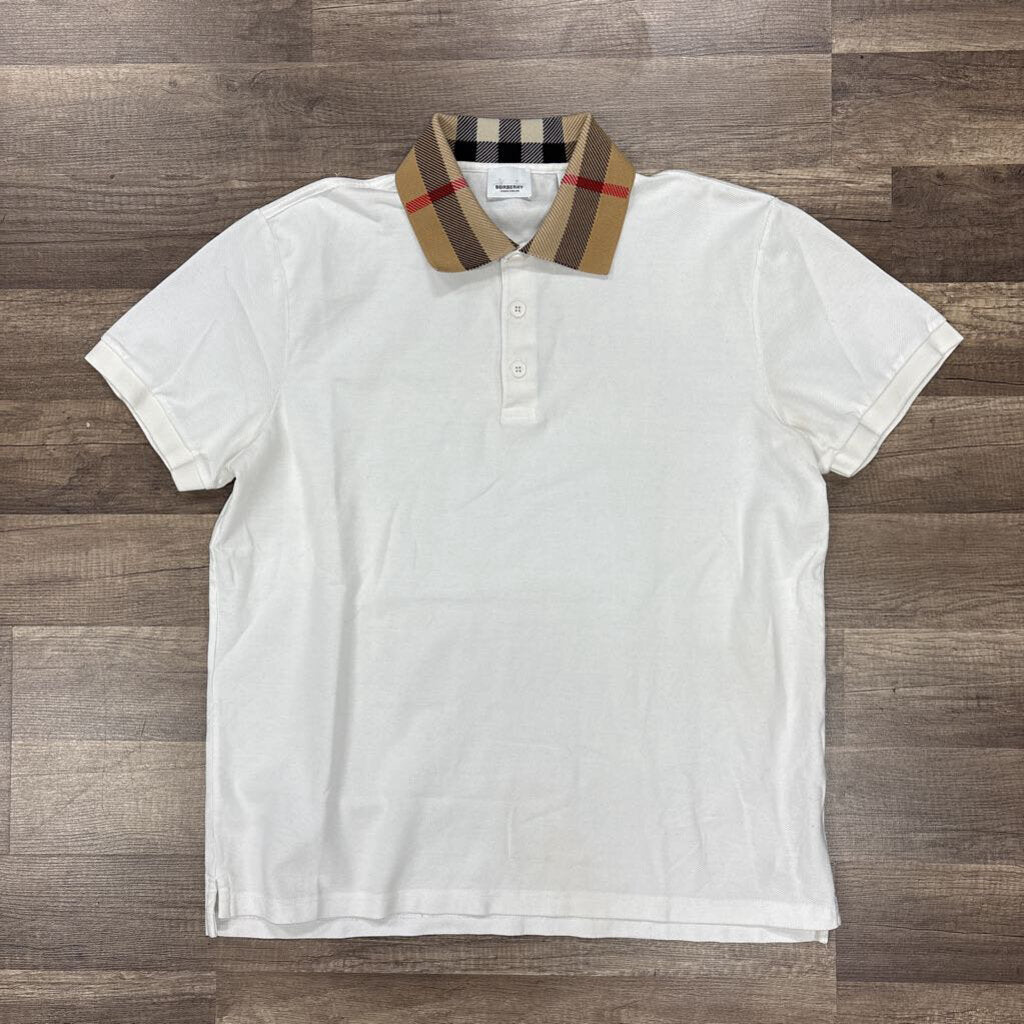 Burberry polo shirt white plaid collar