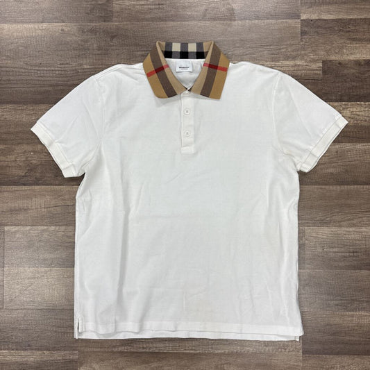 Burberry polo shirt white plaid collar