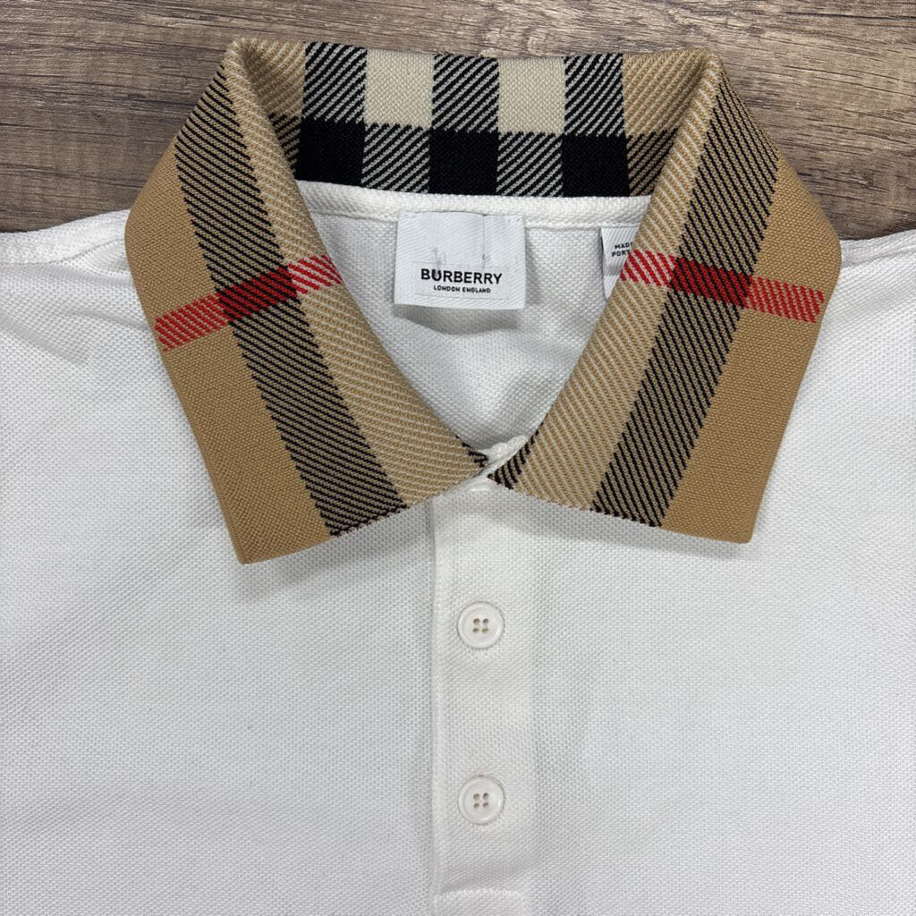 Burberry polo shirt white plaid collar