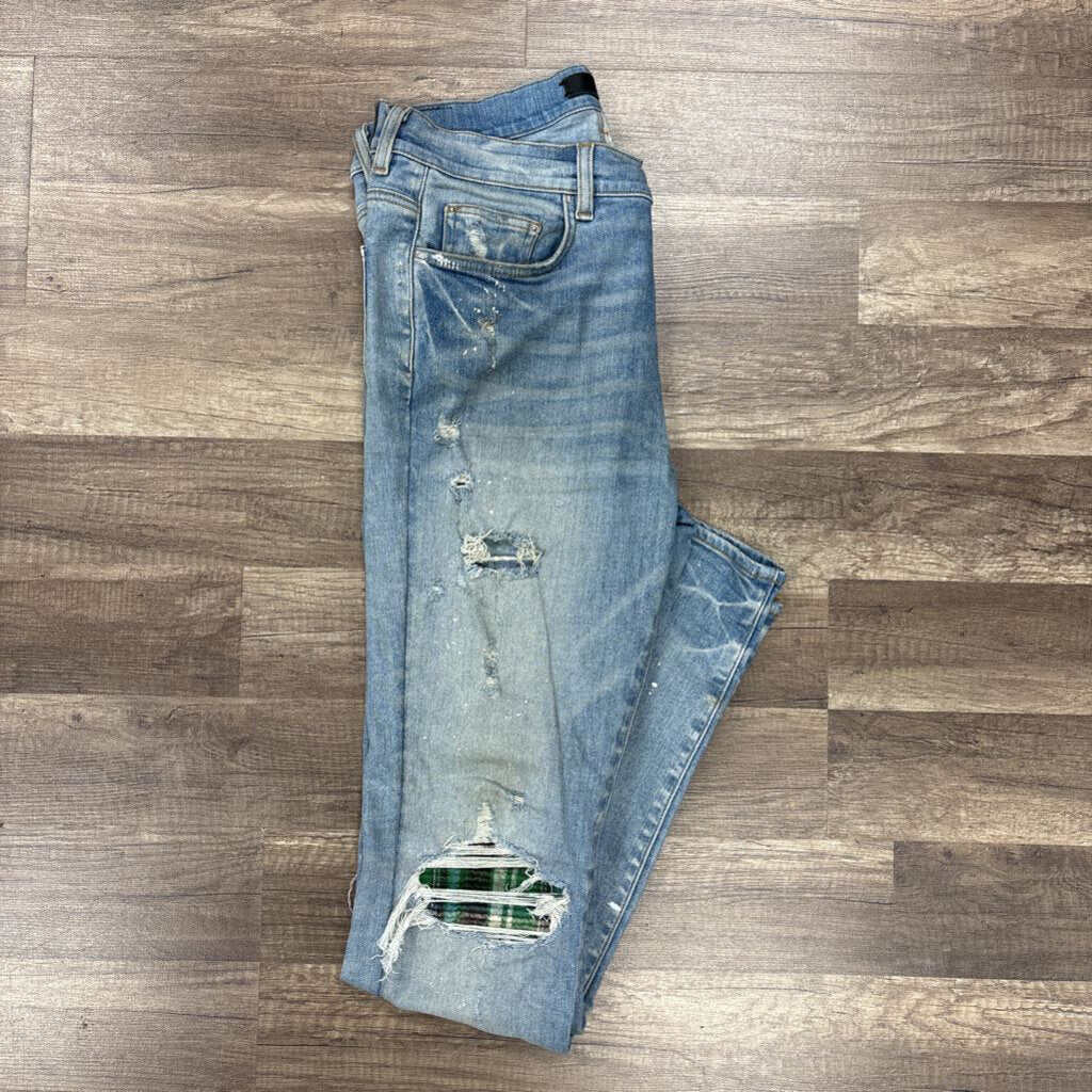 Amiri Jeans MX 1 green flannel patch