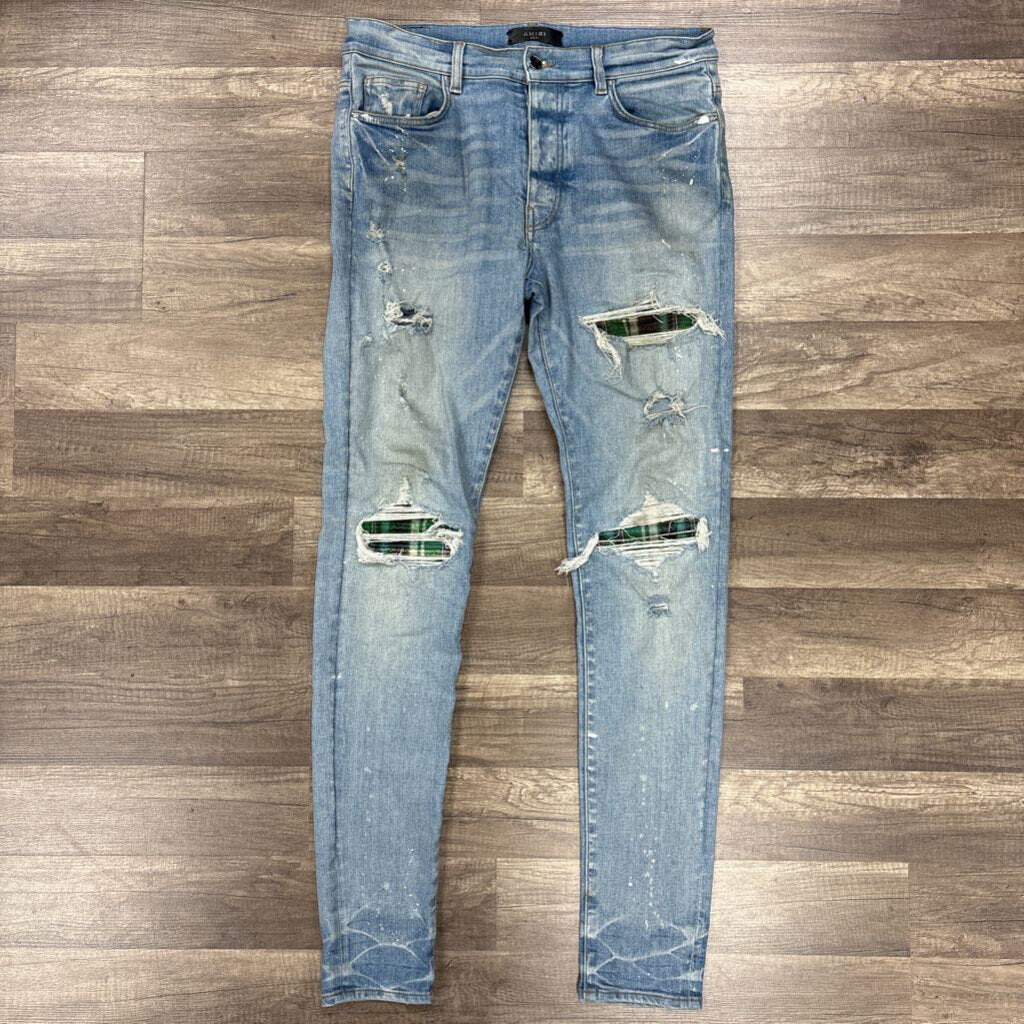 Amiri Jeans MX 1 green flannel patch