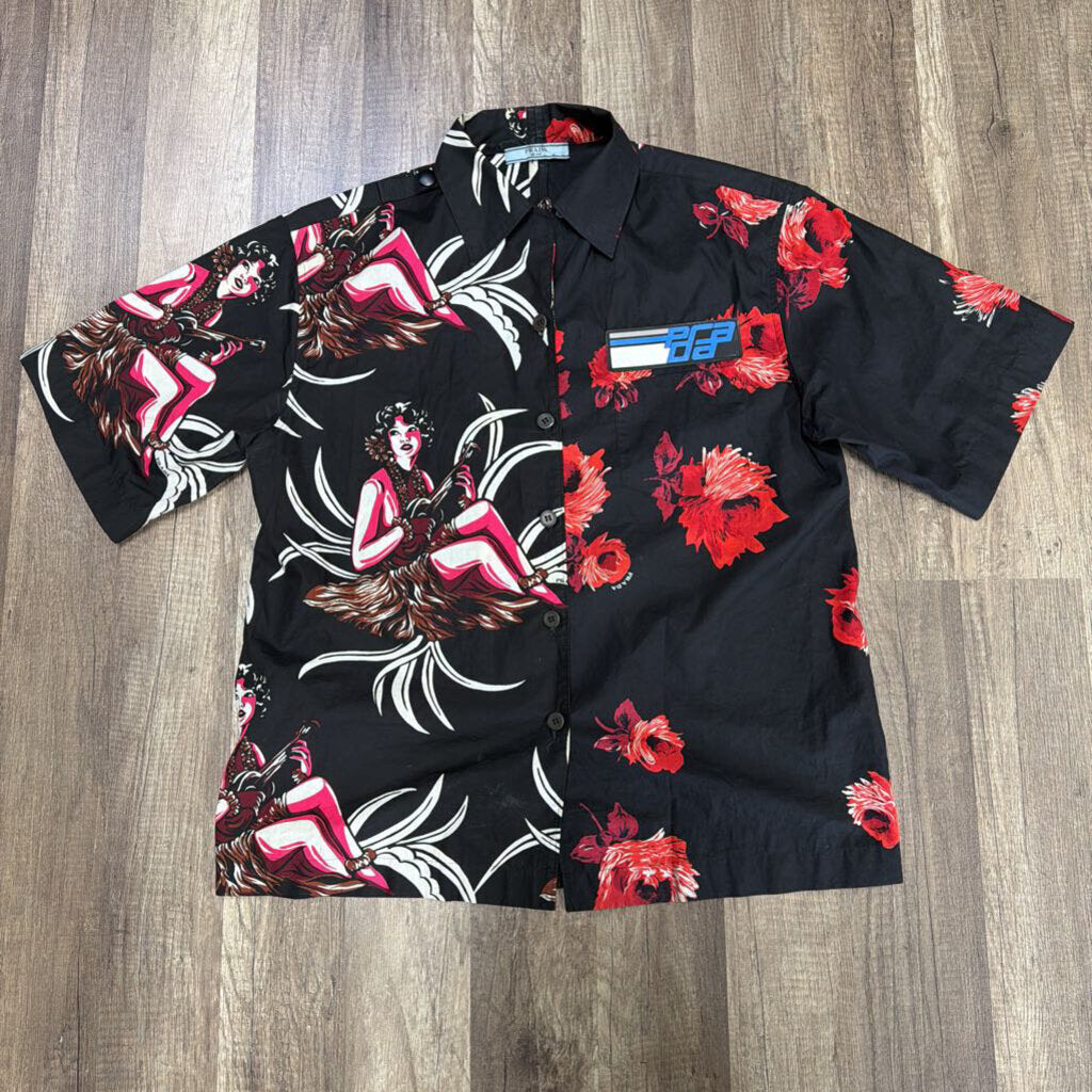 Prada Hawaiian Shirt Black Red