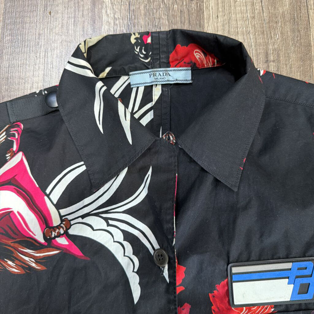 Prada Hawaiian Shirt Black Red