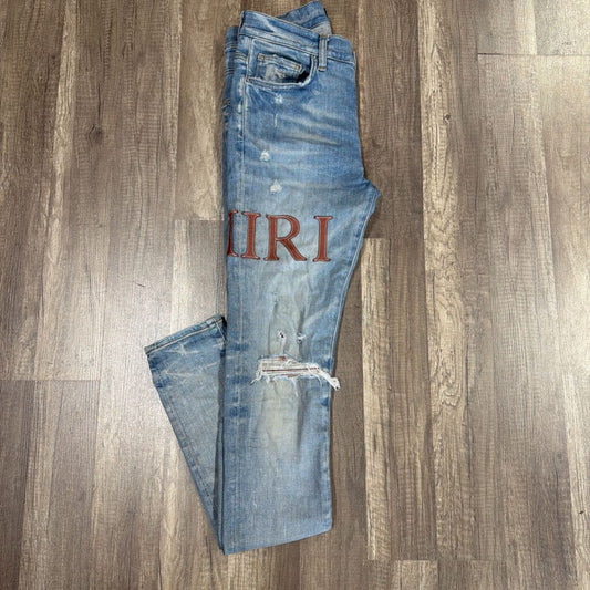 Amiri Jeans Blue Brown Logo Patch