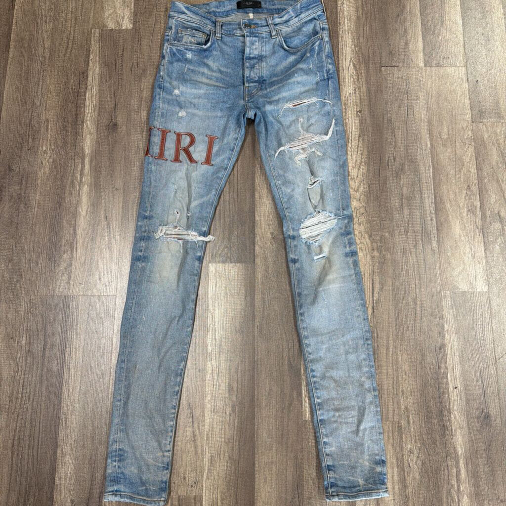 Amiri Jeans Blue Brown Logo Patch