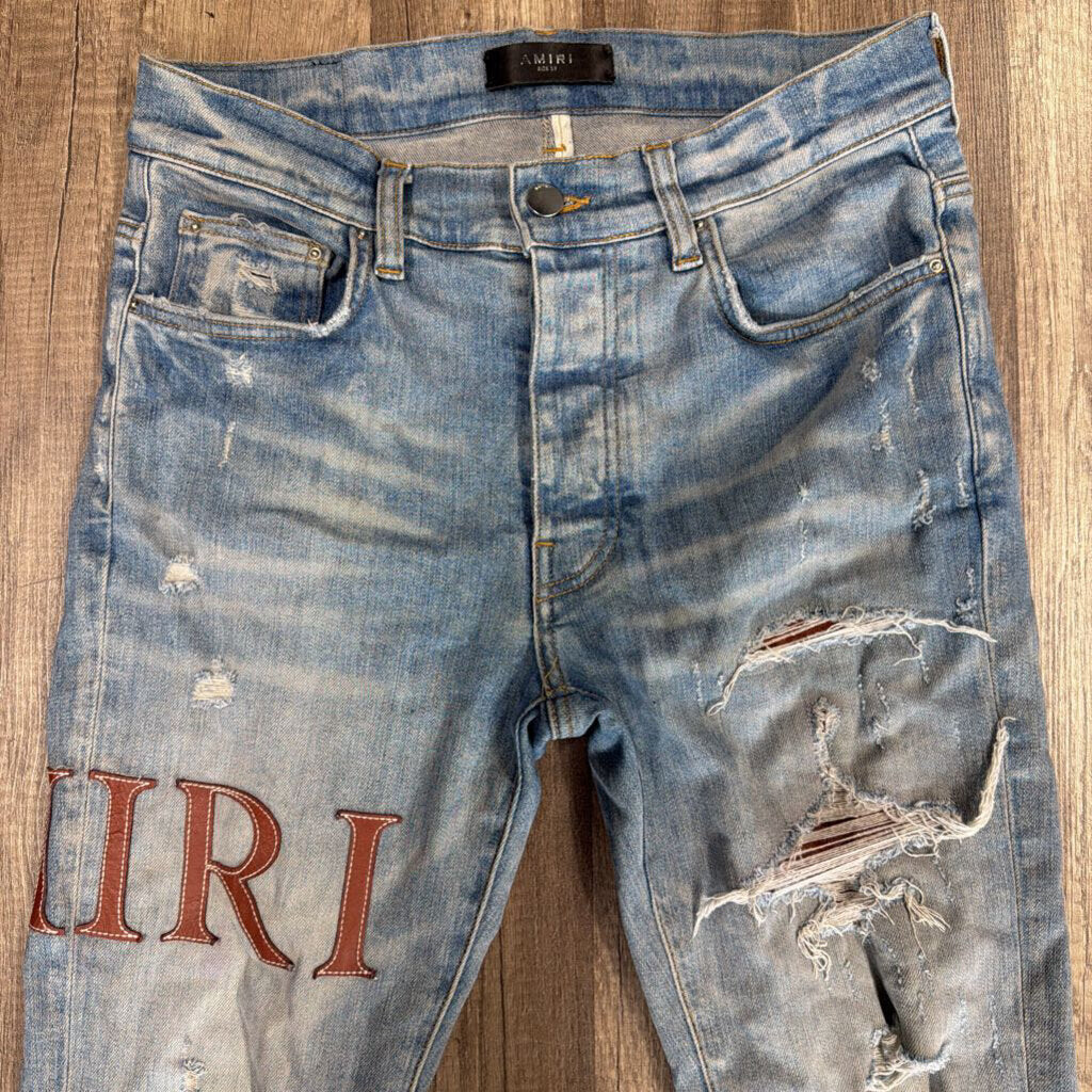 Amiri Jeans Blue Brown Logo Patch