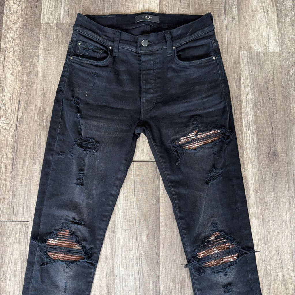 Amiri Mx-1 Jeans Black Brown Bandana Patch