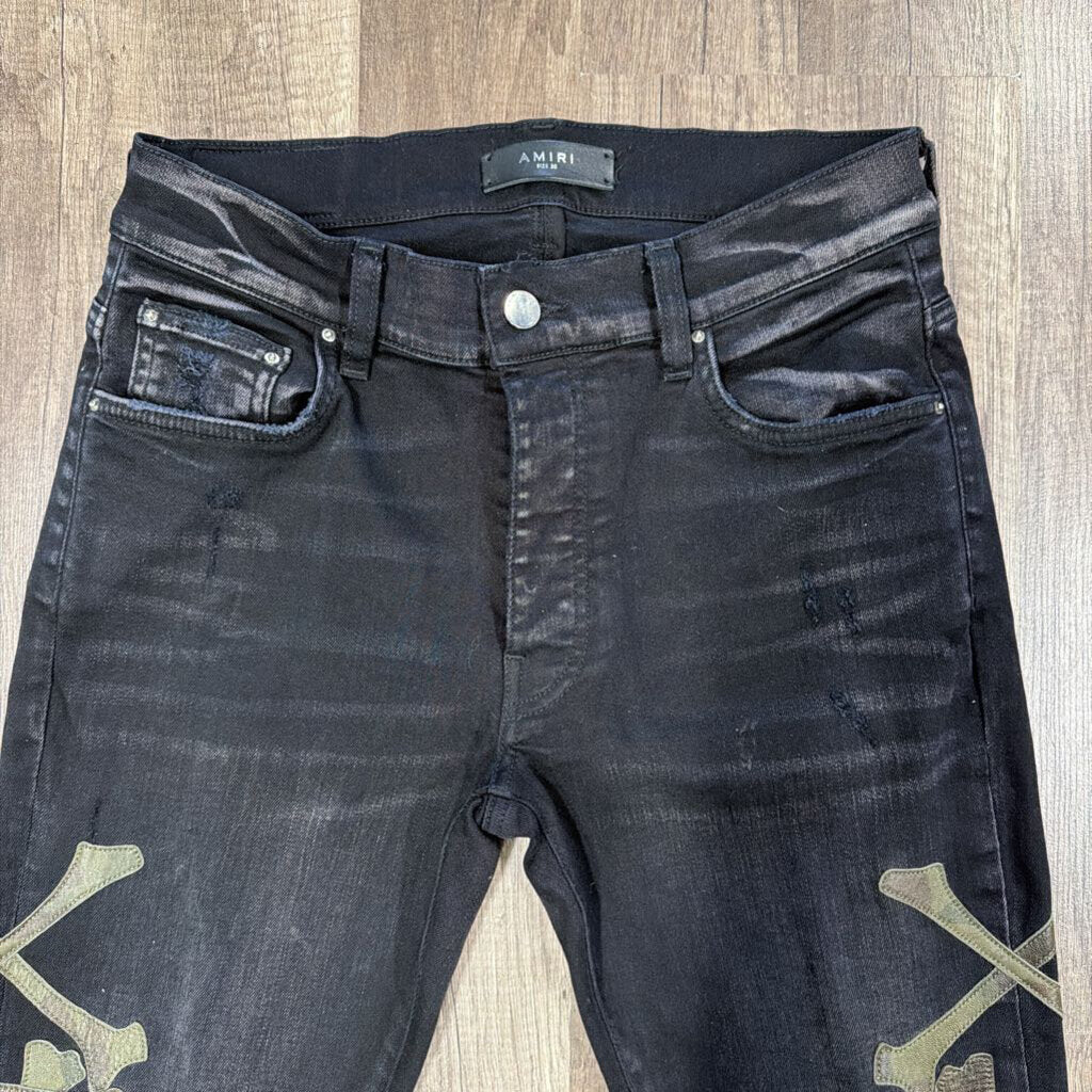 Amiri jeans black camo cross bone