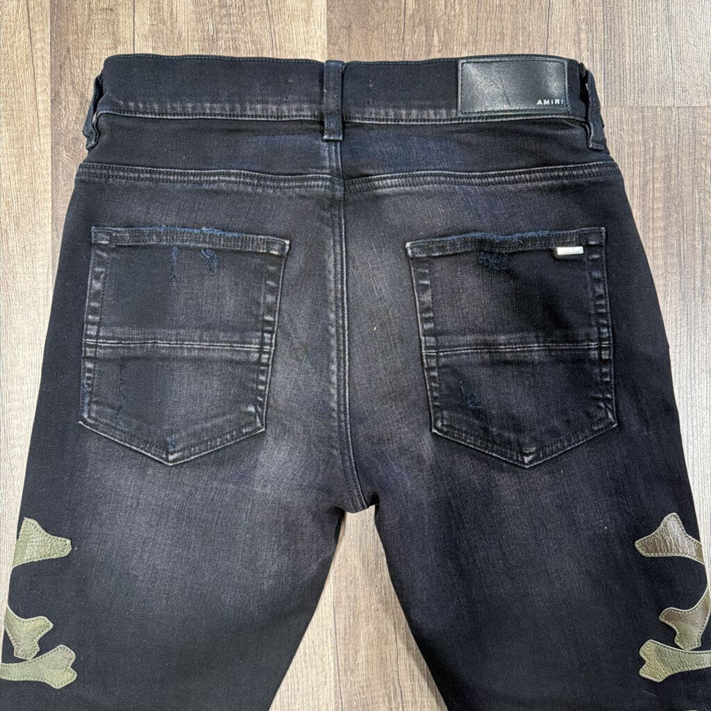 Amiri jeans black camo cross bone