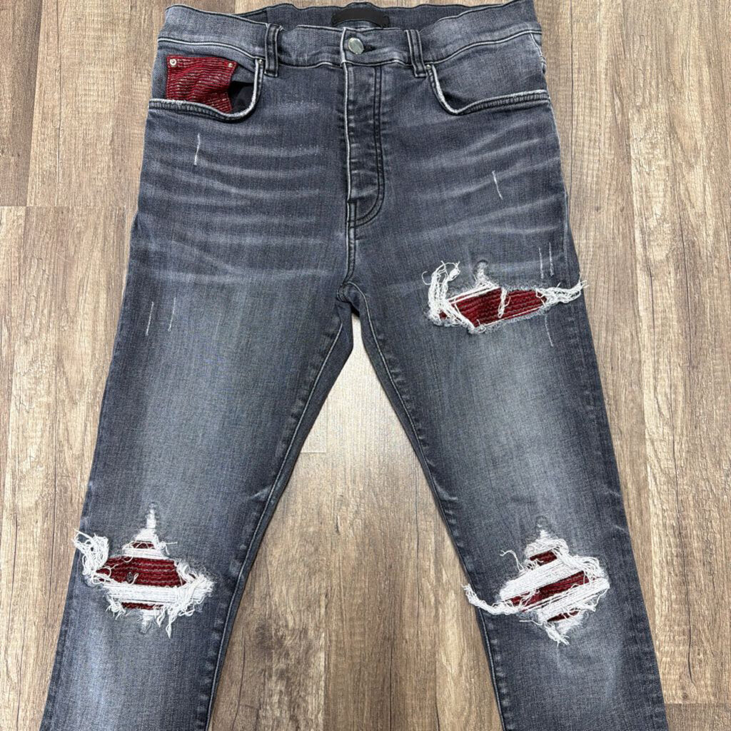 Amiri Jean Mx1 Grey Red Patch