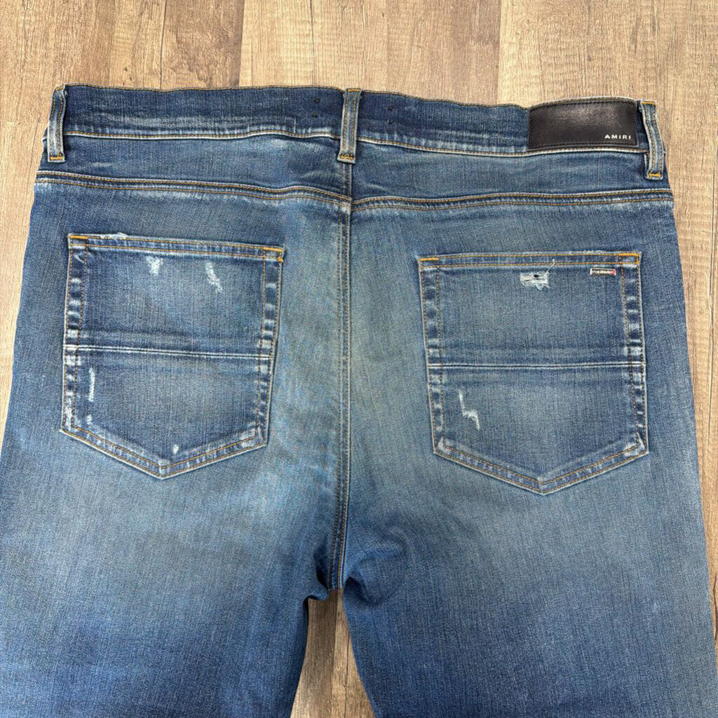 Amiri Jean Mx1 Dark Blue Black Leather Patch
