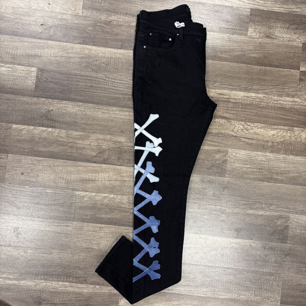 Amiri jean black blue bone patch