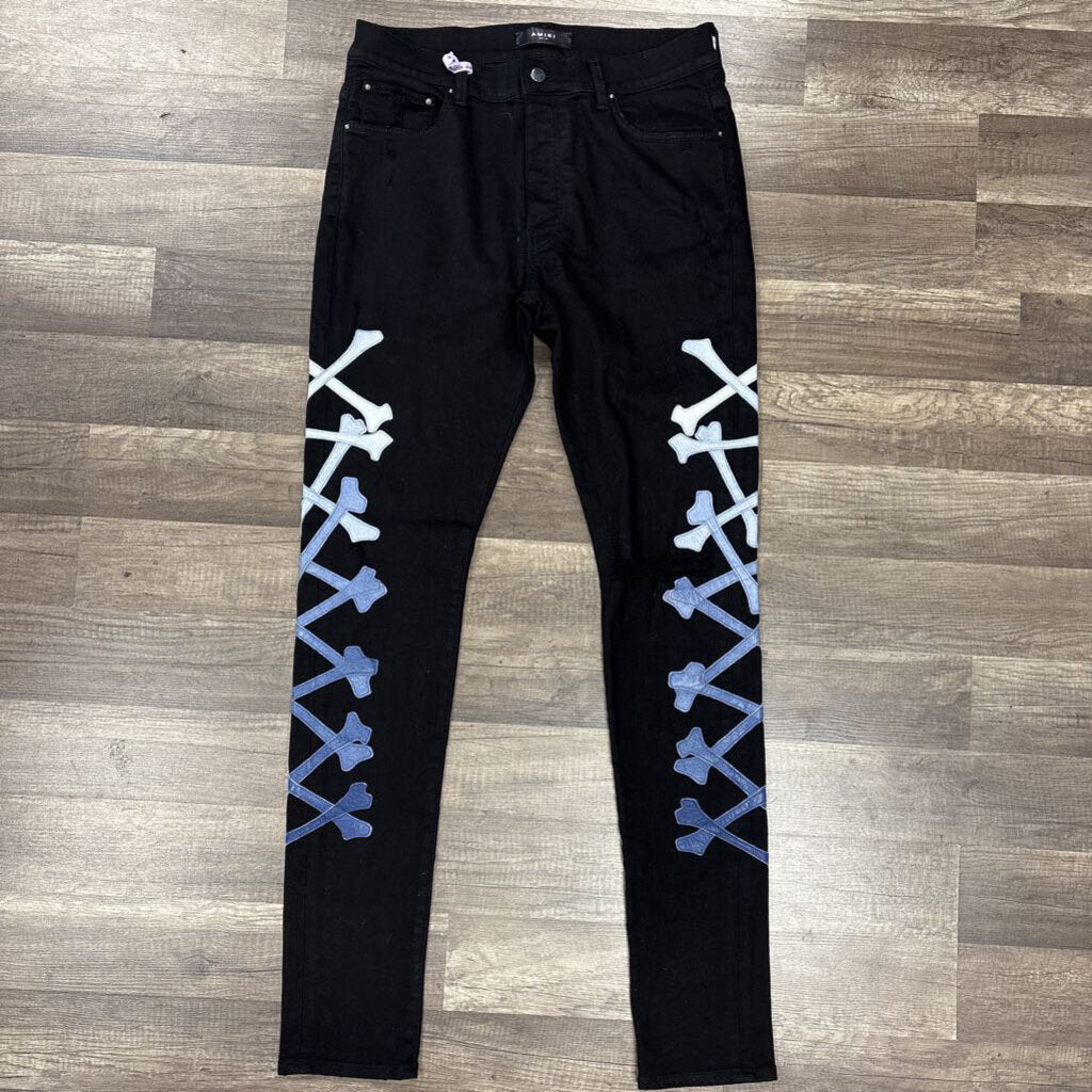 Amiri jean black blue bone patch