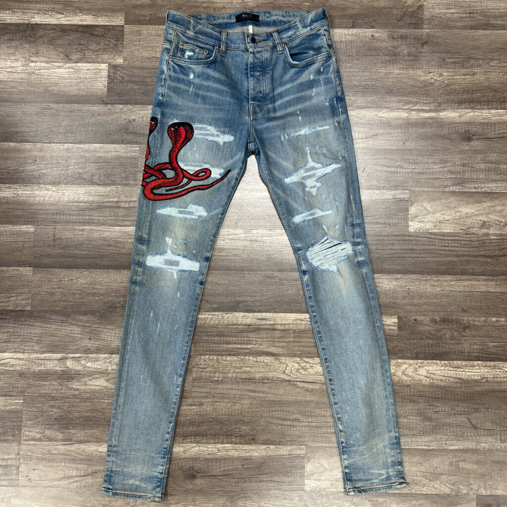 Amiri jean blue snake patch