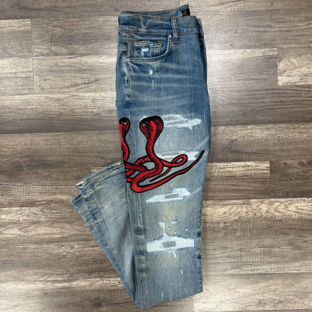Amiri jean blue snake patch