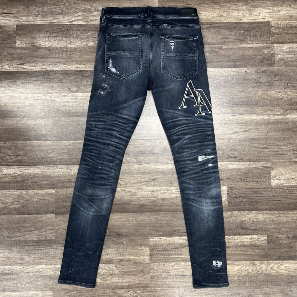 Amiri jean grey black oblique logo