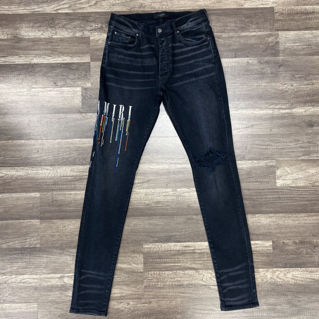 amiri jeans black drip logo