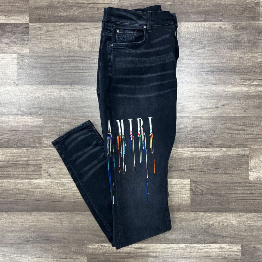amiri jeans black drip logo