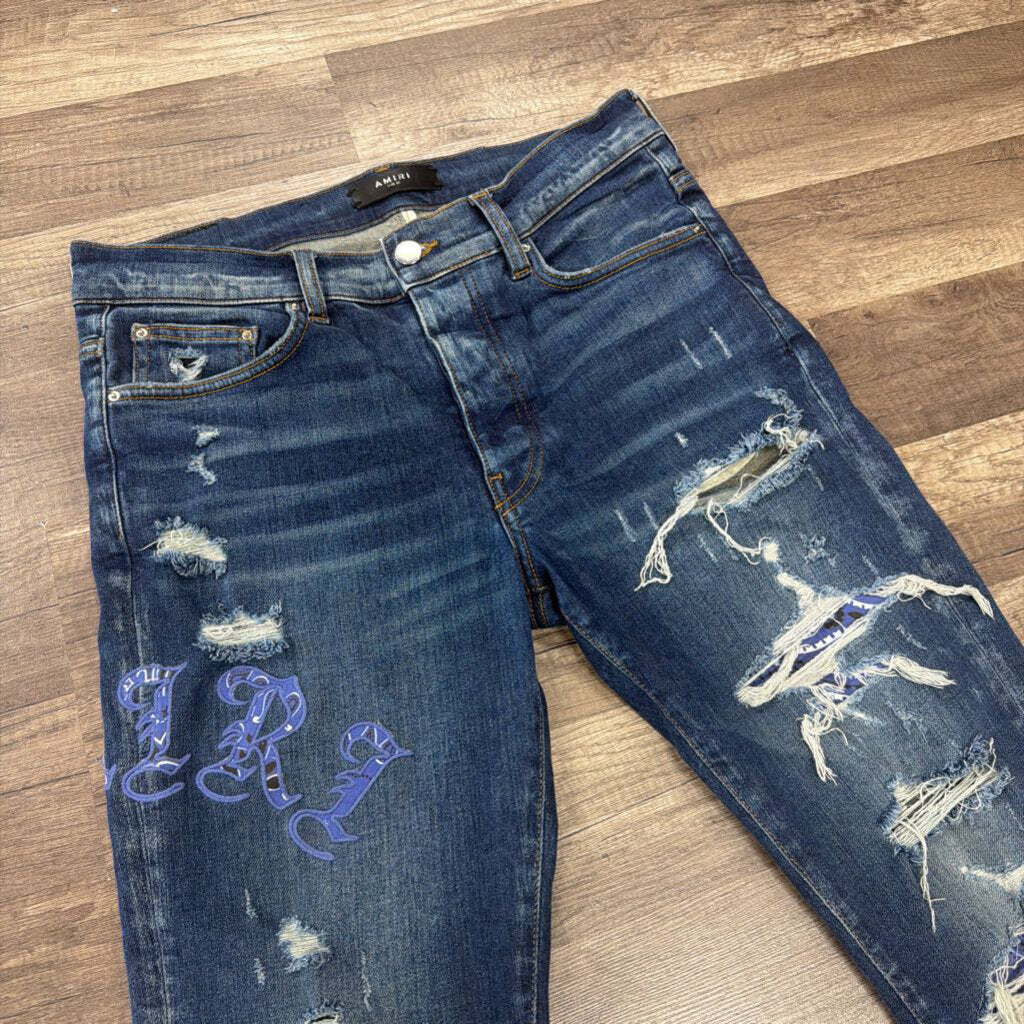 Amiri Jean Oblique Logo dark blue