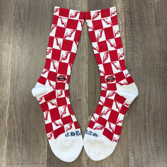 Chrome Hearts White Red Checkered Socks