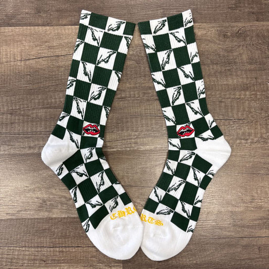 Chrome Hearts White Green Checkered Socks