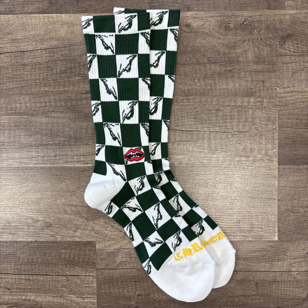 Chrome Hearts White Green Checkered Socks