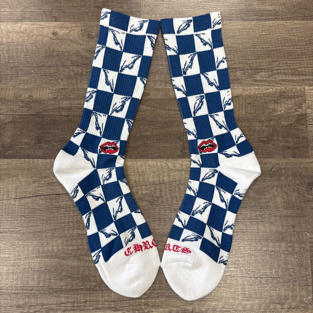Chrome Hearts White Blue Checkered Socks