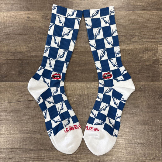 Chrome Hearts White Blue Checkered Socks