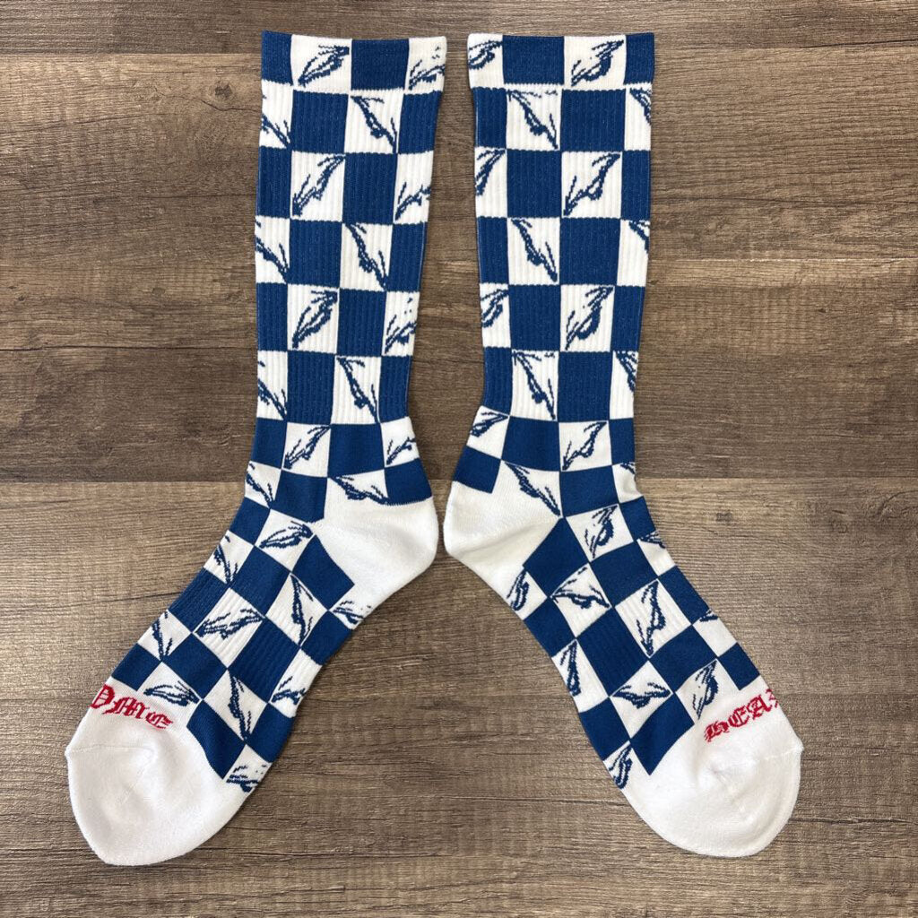 Chrome Hearts White Blue Checkered Socks