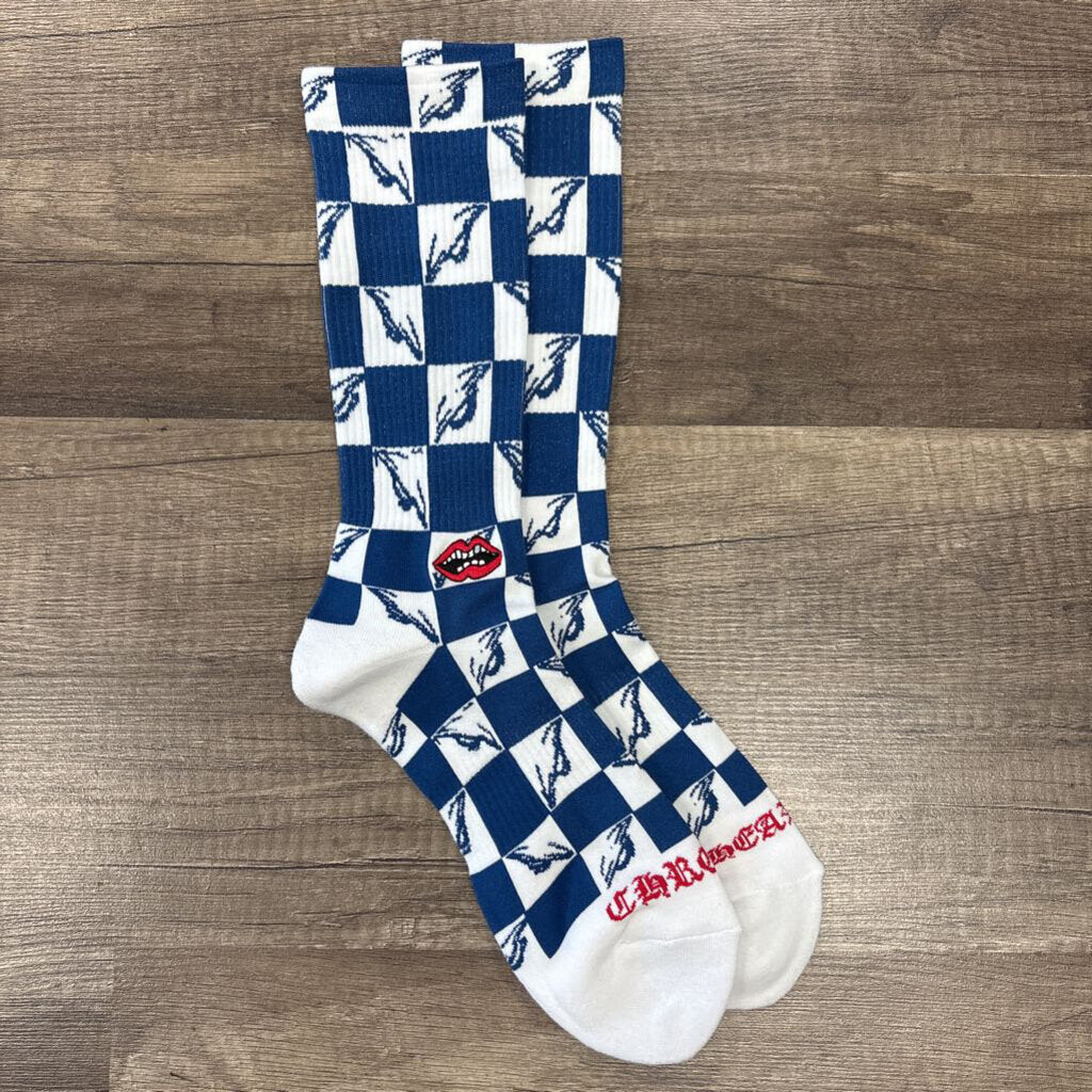 Chrome Hearts White Blue Checkered Socks