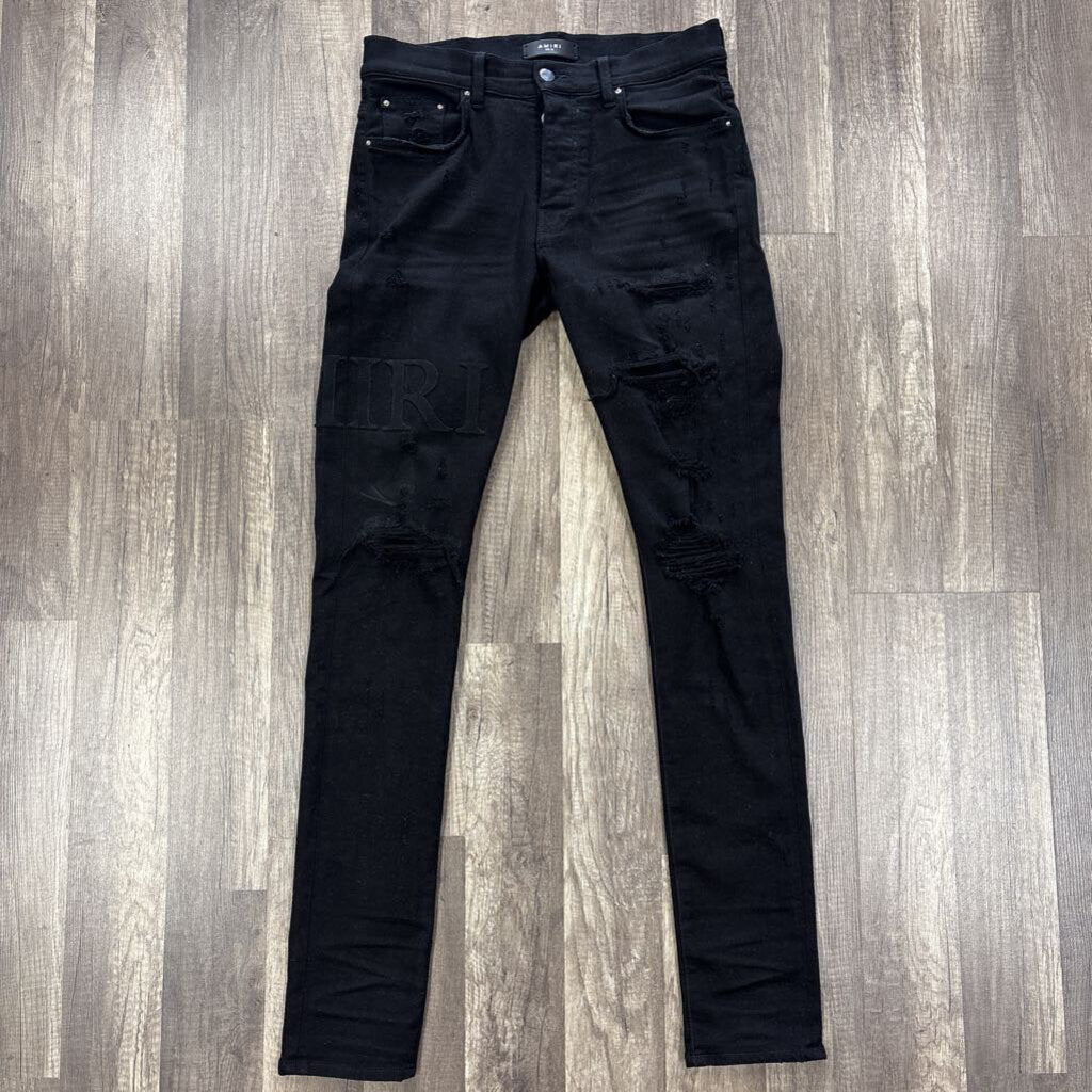 Amiri Jean Triple black Suede Oblique logo
