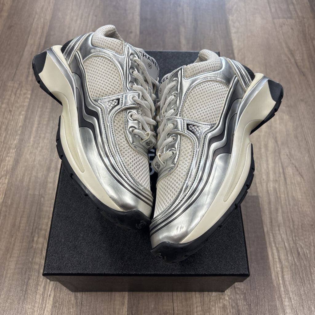 Chanel Trainer White Silver