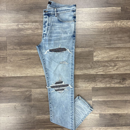 Amiri jean mx1 light blue wash glitter patch