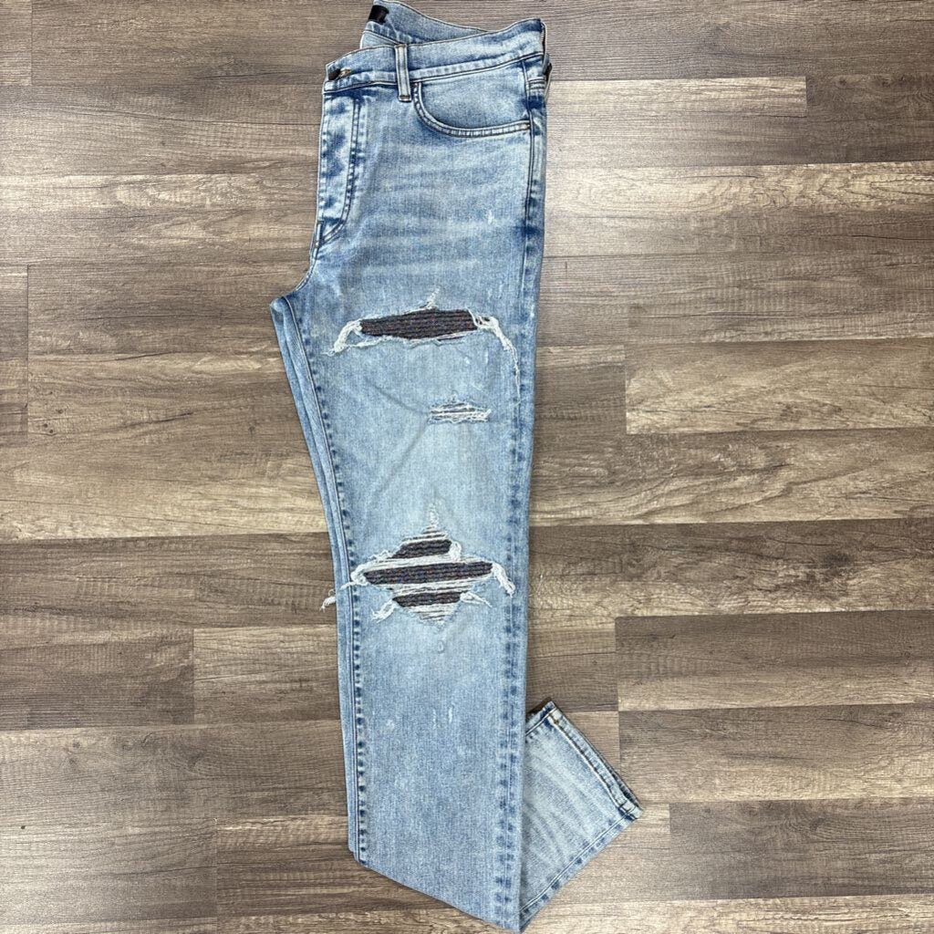 Amiri jean mx1 light blue wash glitter patch