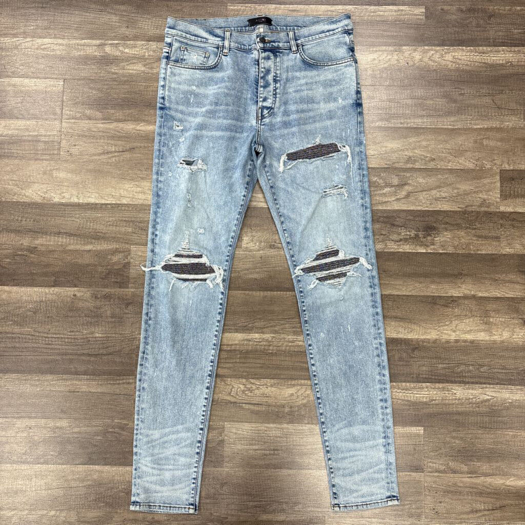 Amiri jean mx1 light blue wash glitter patch