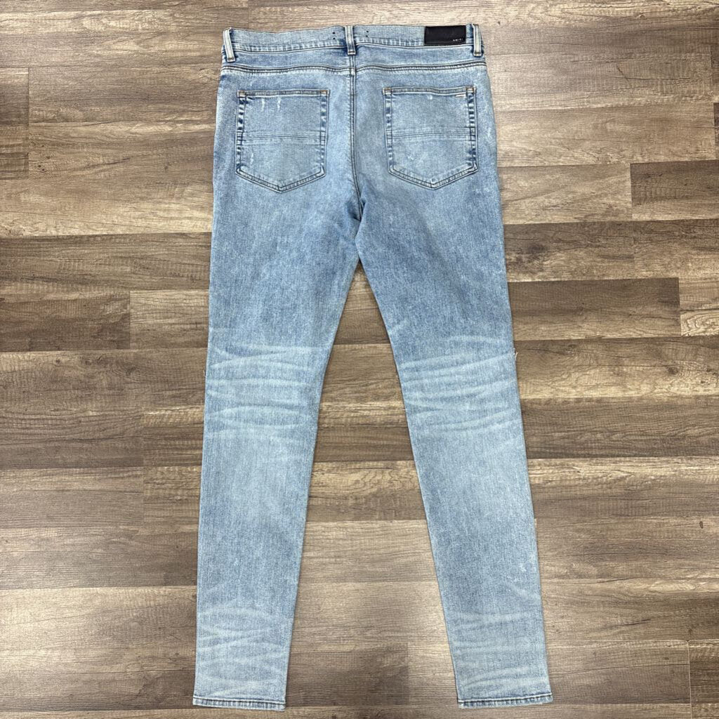 Amiri jean mx1 light blue wash glitter patch