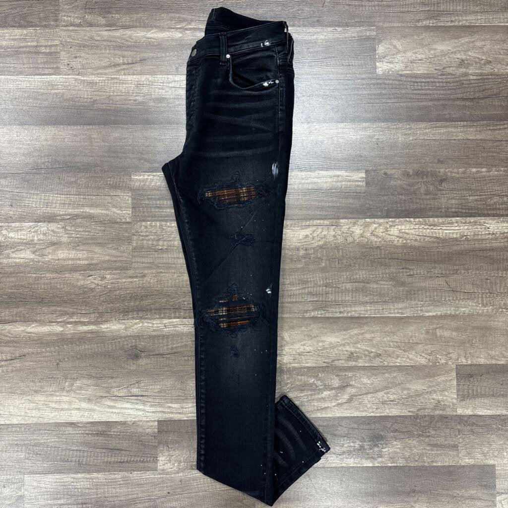 Amiri jean mx1 black brown flannel patch