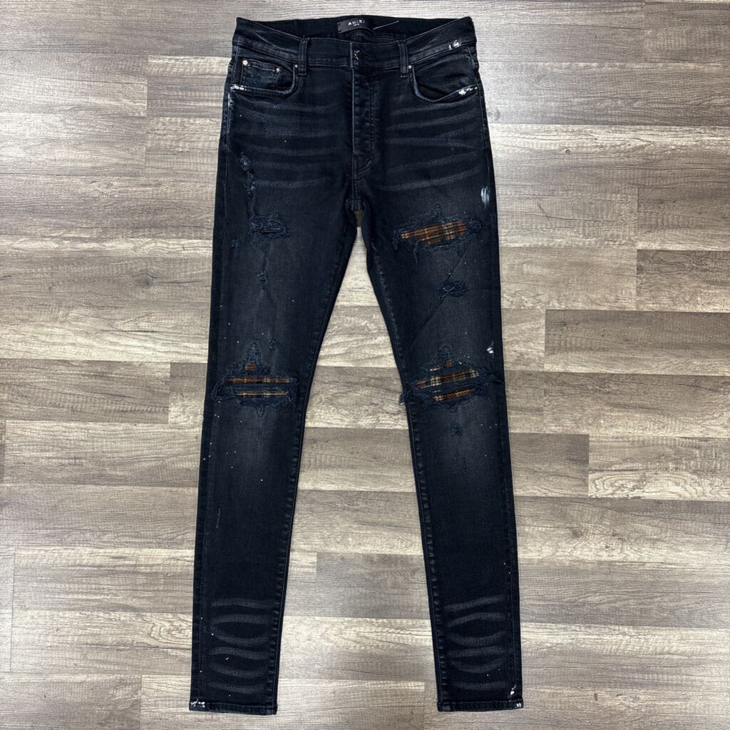 Amiri jean mx1 black brown flannel patch