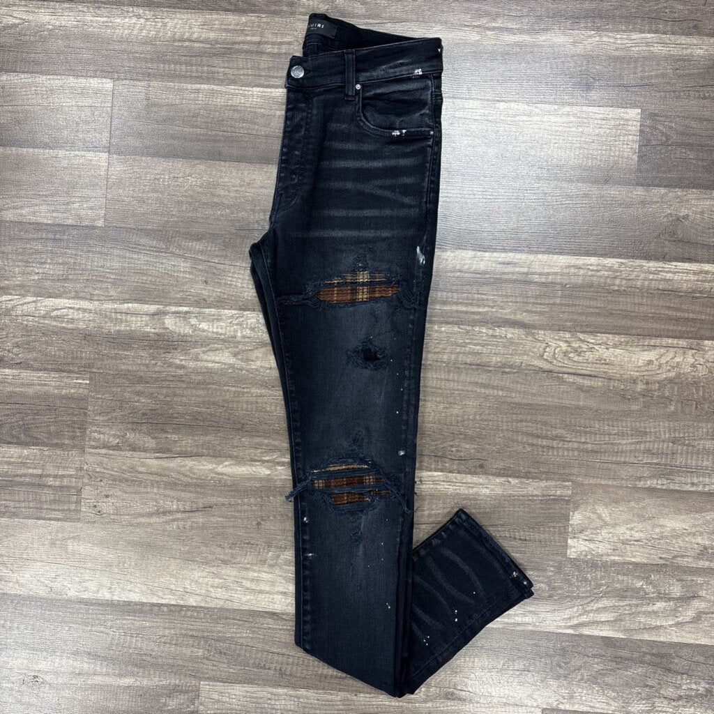Amiri jean mx1 black brown flannel patch