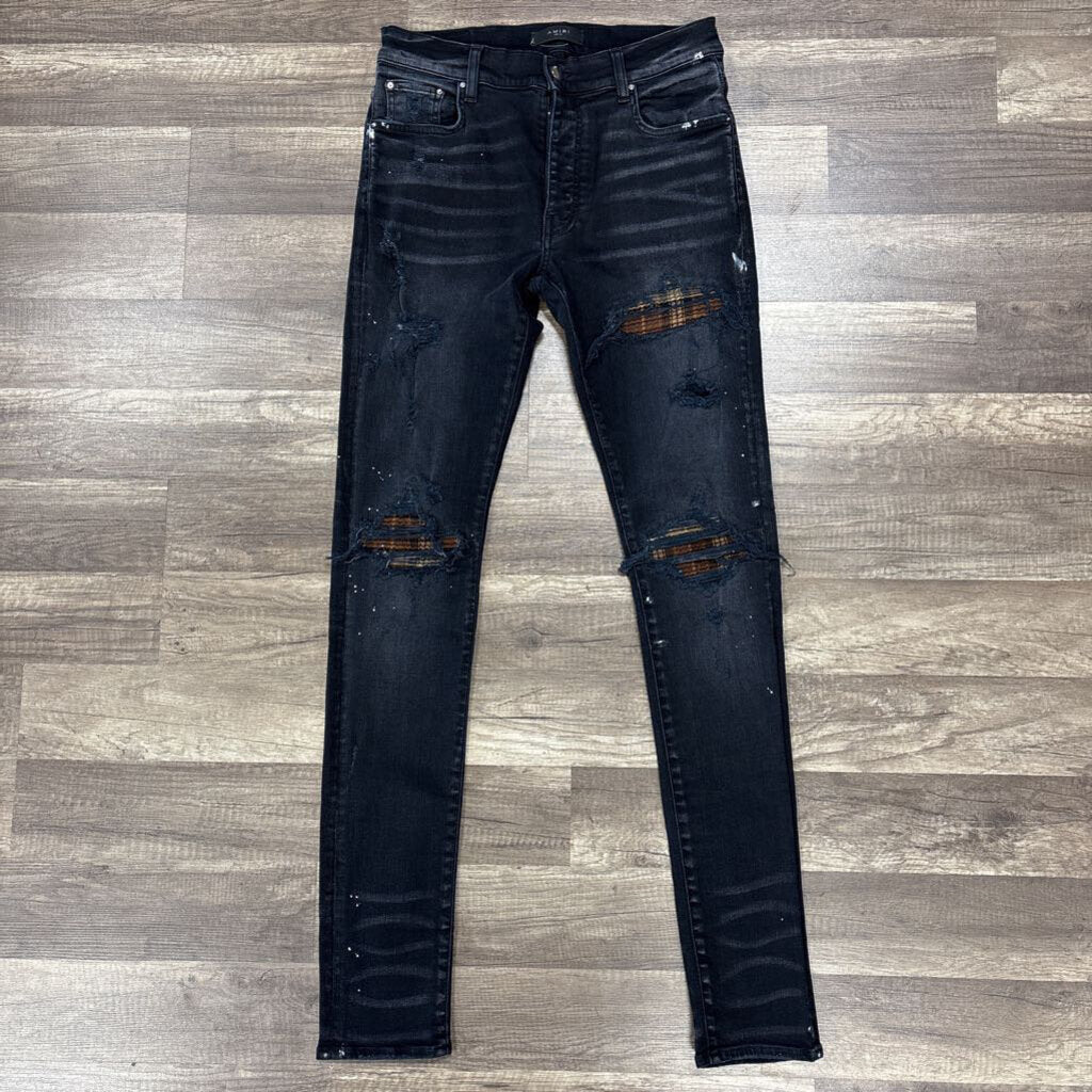 Amiri jean mx1 black brown flannel patch