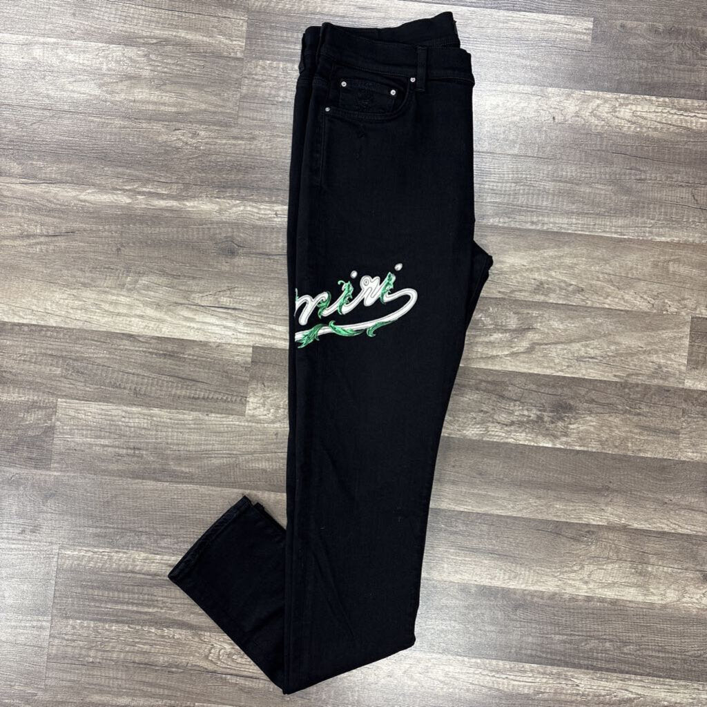 Amiri jean black baroque white green logo