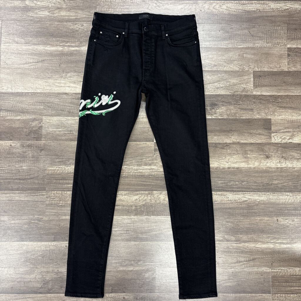Amiri jean black baroque white green logo