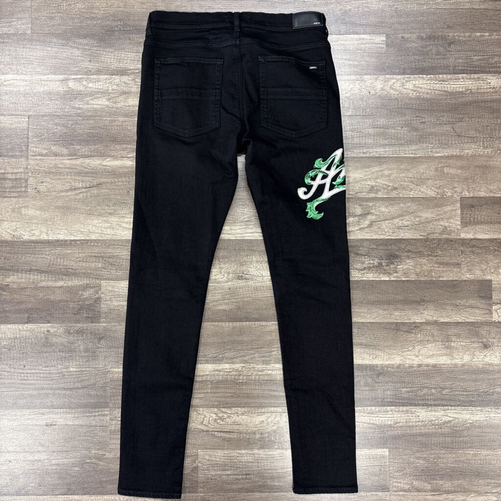 Amiri jean black baroque white green logo